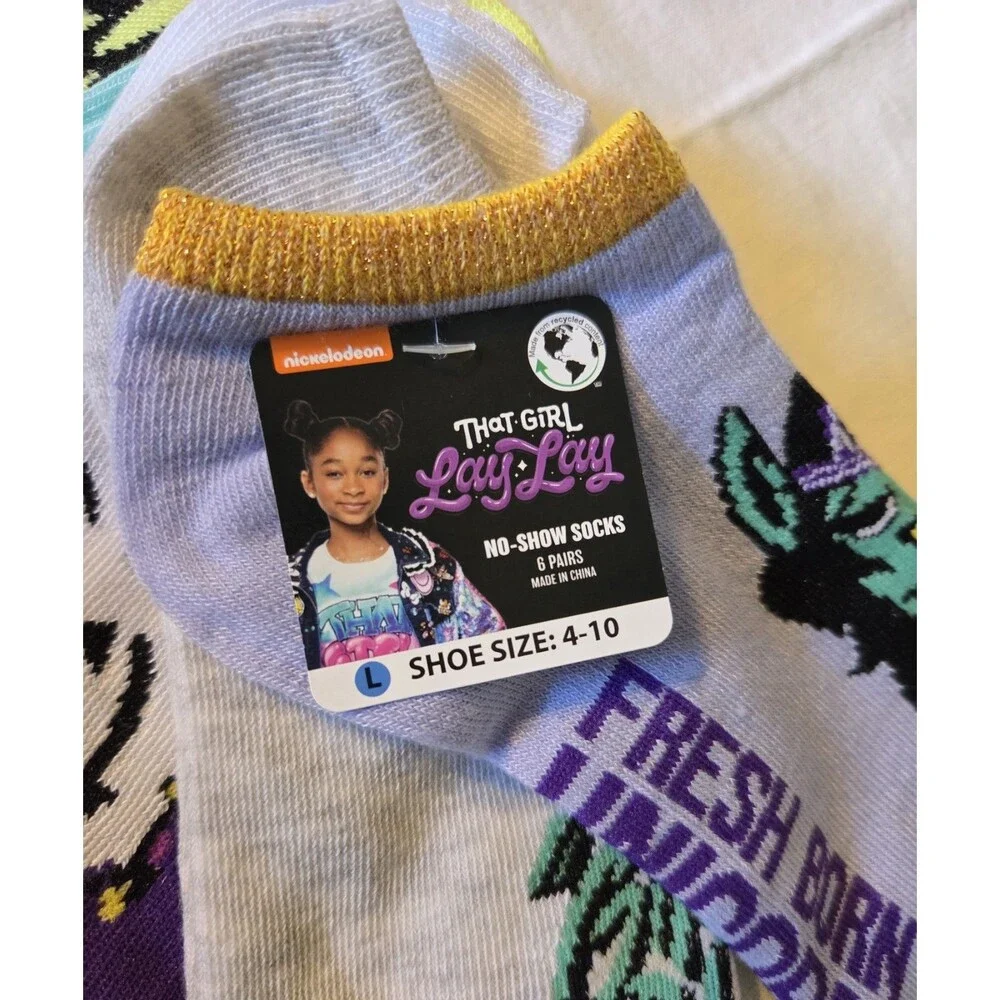 Six Pairs Of Girls Socks. That Girl Lay Lay. Nickelodeon.Shoe Size 10 1/2 -4 ￼￼